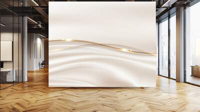 Abstract luxury style golden wave lines on cream fabric satin background and texture Wall mural