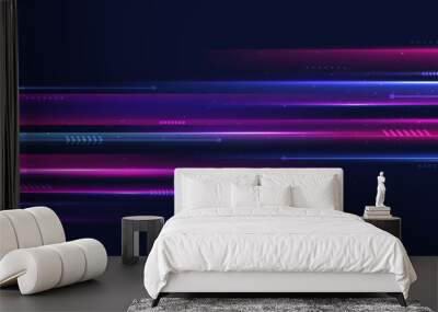 Abstract technology digital futuristic concept  blue and pink neon colors lighting effect motion decoration geometric shapes elements Wall mural