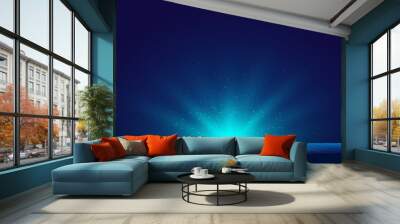 Abstract technology futuristic blue lighting rays rising explosion effect with perspective grid lines way forward background Wall mural