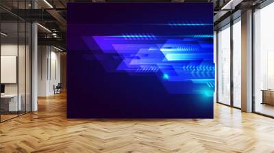 Abstract technology futuristic design blue geometric stripe lines overlapping layers decoration light effect on dark background. Wall mural