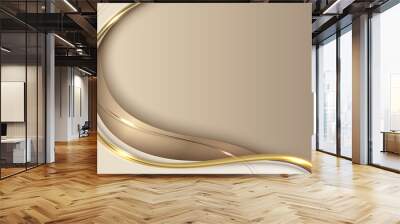 Abstract template 3D elegant golden wave shape with shiny gold line sparkling lighting on cream background luxury style Wall mural