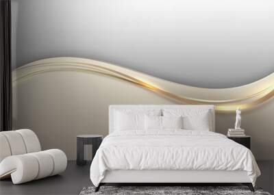 Abstract template 3D elegant golden wave shape with shiny gold line sparkling lighting on white background luxury style Wall mural