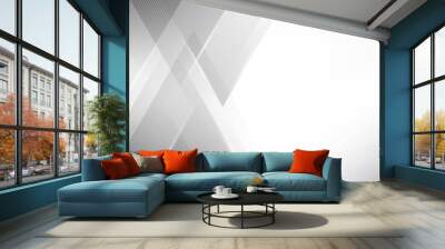 Abstract white and gray geometric triangles overlapping layer elements background Wall mural