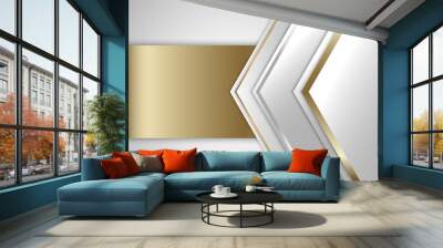 Abstract white and grey triangles with gold stripes luxury style background Wall mural