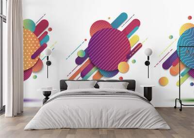 Set of abstract colorful geometric pattern composition rounded line shapes diagonal transition on white background Wall mural