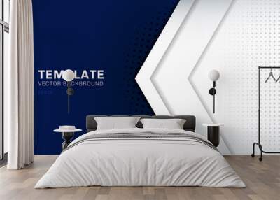 Template white arrow overlapping with shadow on dark blue background space for text and message artwork design technology concept Wall mural