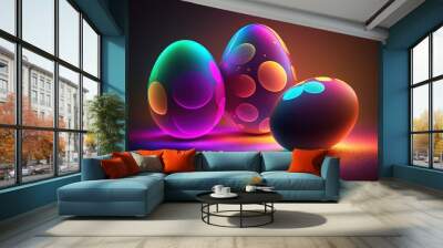 colorful neon easter eggs in warm light Wall mural