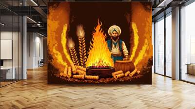 Happy Lohri Punjabi religious holiday background for harvesting festival of India vector illustration Wall mural