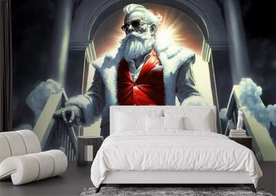 photo of smartly dressed gentleman Santa Claus, at the gates of heaven, Painting Style Wall mural