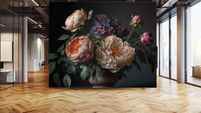 rich realistic flower naturmorte, peony, roses Wall mural