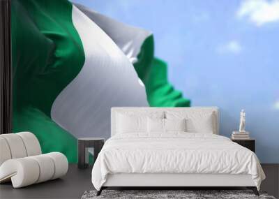 Detail of the national flag of Nigeria waving in the wind on a clear day Wall mural