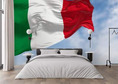 Italy national flag waving in the wind on a clear day Wall mural