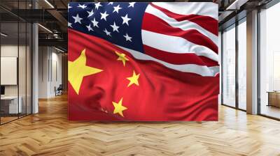 The flags of China and the United States of America waving Wall mural