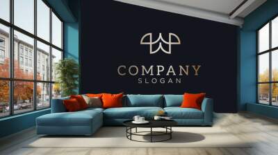 logo consisting of 2 letters w (ww logo) that forms a wing. the color of the silver logo is very elegant and luxurious. editable and easy to custom Wall mural