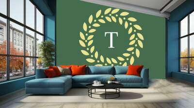 modern and natural letter T green leaves floral logo Wall mural