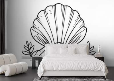 Simple drawing of a seashell on a rock Wall mural