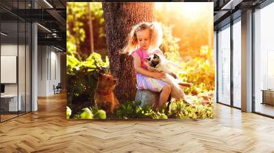 Little girl with pets Wall mural