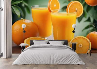 orange juice and oranges Wall mural