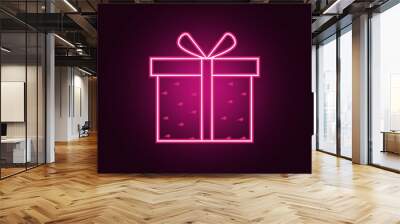 gift box with hearts icon. Elements of Valentine in neon style icons. Simple icon for websites, web design, mobile app, info graphics Wall mural