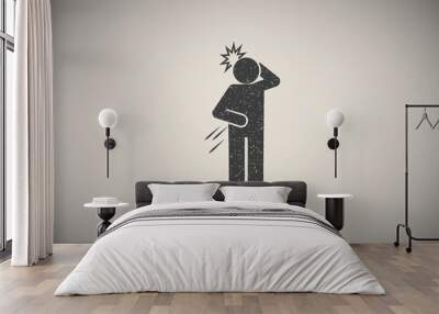 Man, pain, ache icon vector illustration in stamp style Wall mural