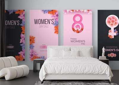 International Women's Day illustration, March 8 Women's Day sale banner social media post web banner, Instagram story template Wall mural