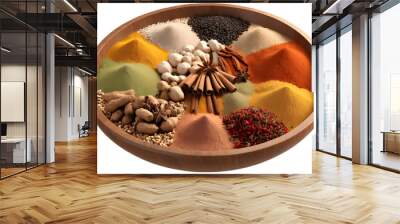 Bowls with various spices on white background,PNG image, High quality transparent image Wall mural