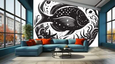 Sea fish silhouette isolated on white background Wall mural