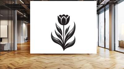 Tulip vector design. Tulip silhouette. Tulip logo, icon vector design black and white. Wall mural