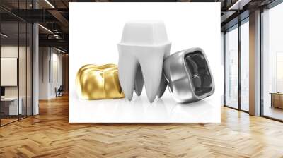 Dental Crowns with a Tooth isolated on white background Wall mural