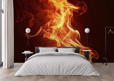 Fire flames on a black background, ai technology Wall mural