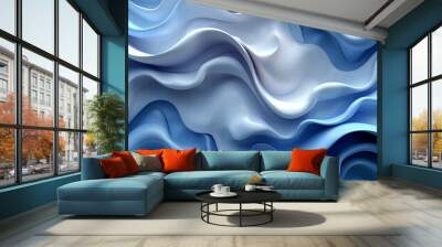 Three dimensional render of blue wavy pattern, ai technology Wall mural