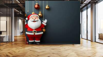 A joyful Santa Claus stands with open arms, surrounded by colorful Christmas ornaments and beautifully wrapped gifts, embodying the spirit of the holiday season Wall mural