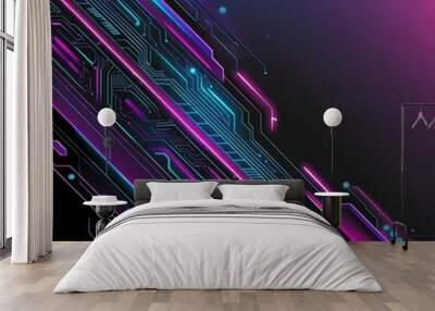 A futuristic Circuit  vector illustration with a dark gradient background transitioning  purple background Wallpaper, Photo for Social Media x, Instagram, Facebook post. Ai Generated Wall mural