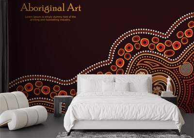 Aboriginal art vector Banner with text. Illustration based on aboriginal style of dot background. Wall mural