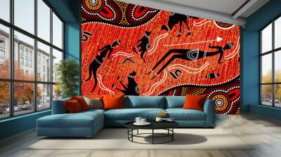 Australian aboriginals hunting with spear art Wall mural