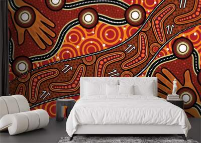 Illustration based on aboriginal style of background. Wall mural