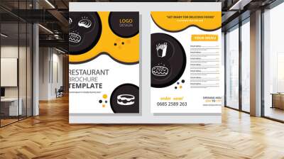 Restaurant brochure template vector design with graphics. Illustration of restaurant business flyer front and back pages design with the food graphics, heading, text and icons Wall mural