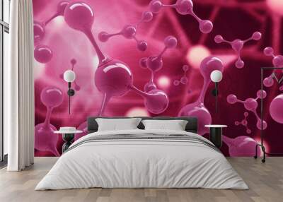 Atom molecules on abstract scientific background. 3d illustration. Wall mural