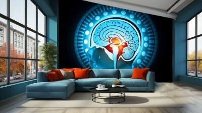 Cross section of  human head.3d illustration.. Wall mural