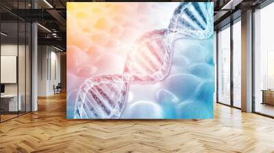 dna molecule on science, biochemistry background. 3d illustration. Wall mural