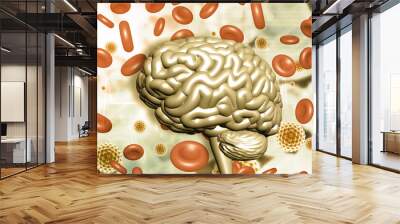 Human brain anatomy on scientific background. 3d illustration.. Wall mural