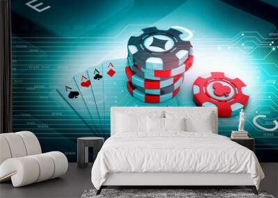 Online rummy playing. 3d illustration. Wall mural