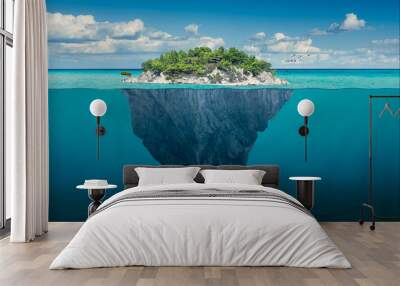 Idyllic solitude island with green trees in the ocean Wall mural