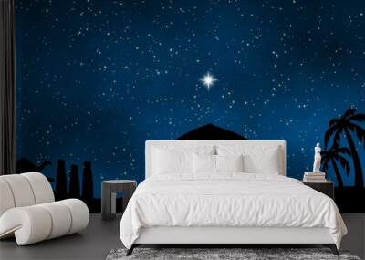 The nativity of Jesus in holy night design background Wall mural