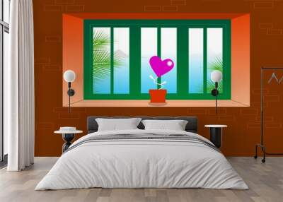 Violet heart plant at green window Wall mural