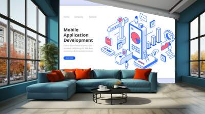 Mobile Application Development Isometry Illustration Wall mural