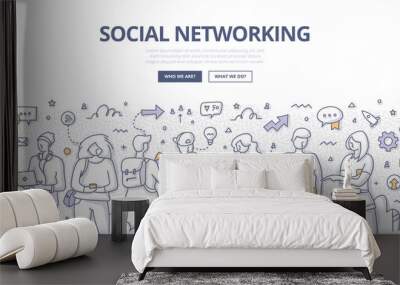 People Social Networking Doodle Concept Wall mural