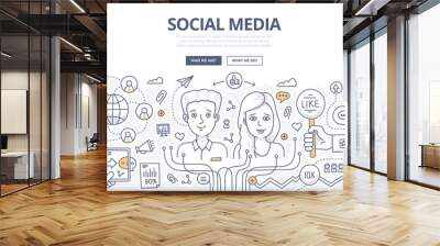 Social Media Doodle Concept Wall mural