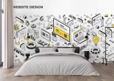 Website Design Isometric Banner Illustration Wall mural