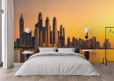 Amazing Dubai Marina skyline at sunset, United Arab Emirates Wall mural